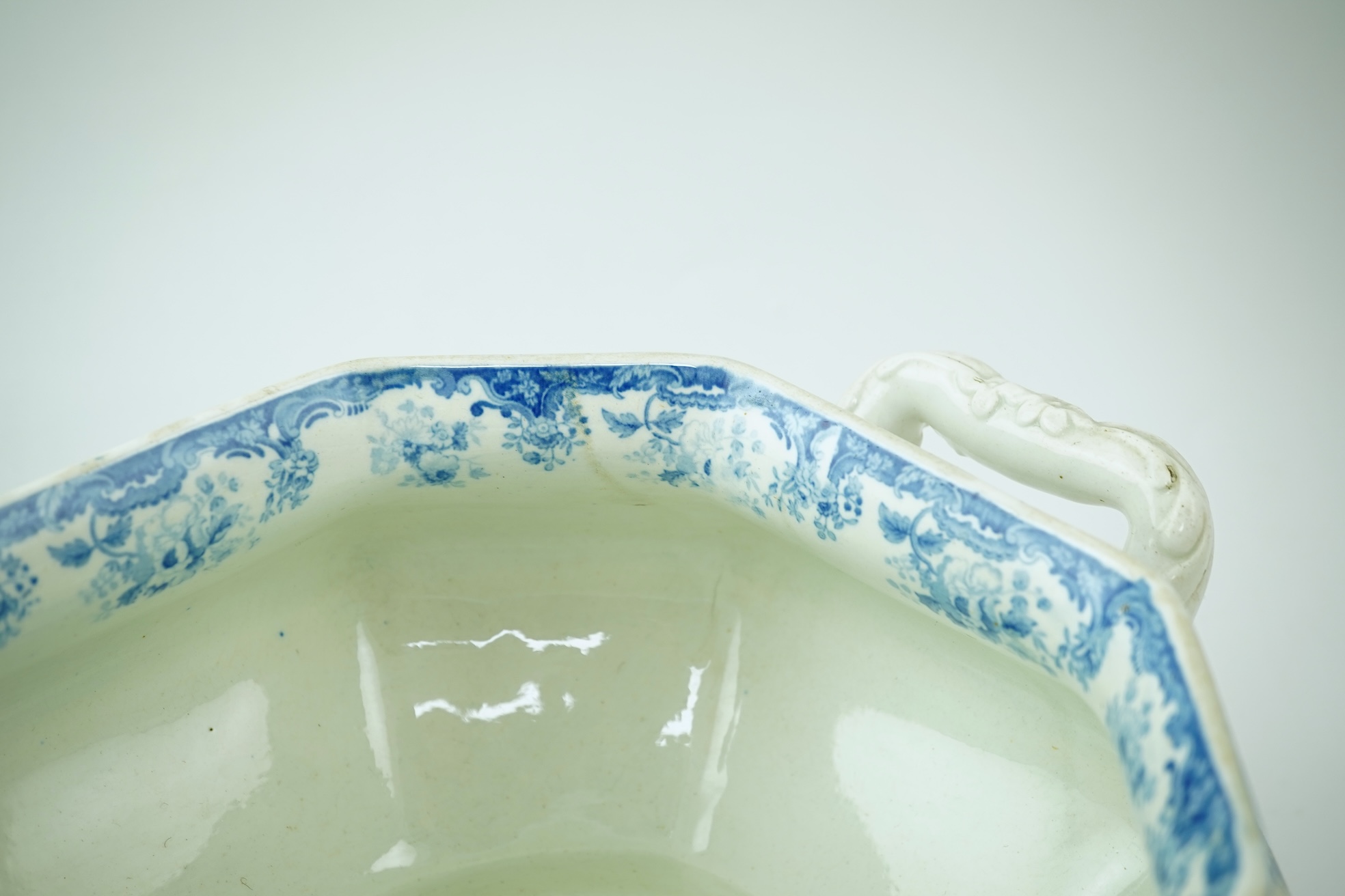 A large Staffordshire blue and white Chinese Marine pattern soup tureen, mid 19th century
